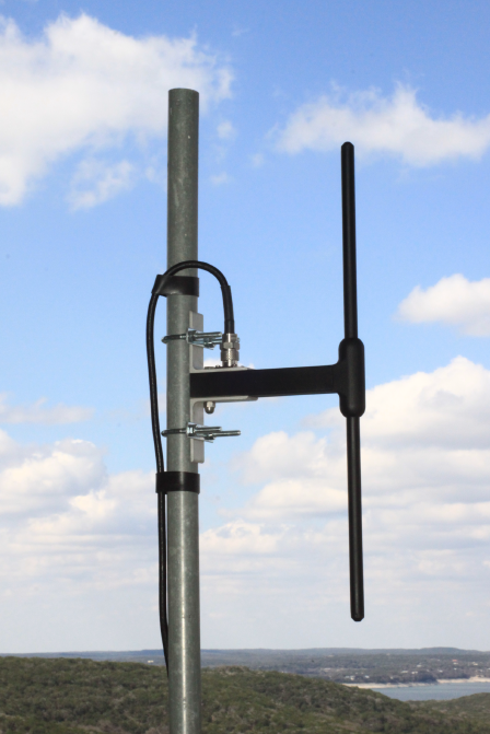 Dual-band Yagi antenna mounted on outdoor mast pole
