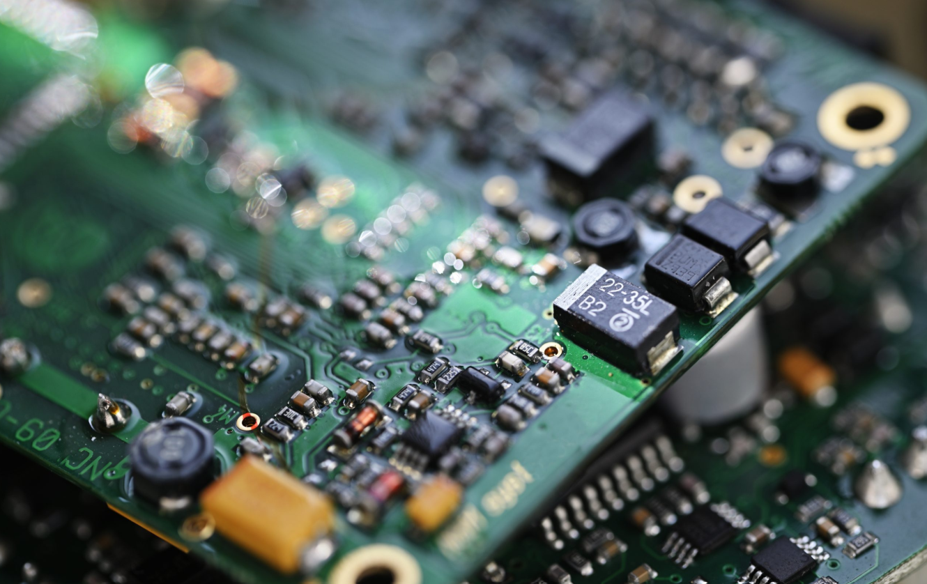 Macro view of precision PCB with surface-mount components